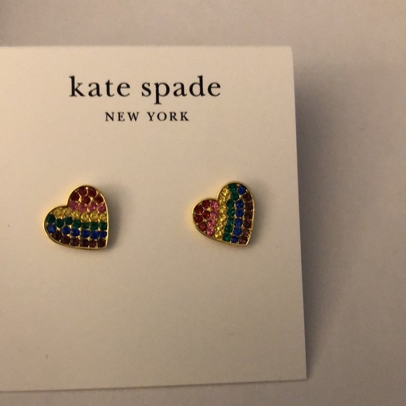 Kate Spade Gold Plated Heart Rainbow Joy Stud Earrings Muti Colored Crystal NWT - Picture 2 of 16
